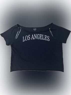 Hollister Los Angeles Off Shoulder Tee Navy Blue Size Large